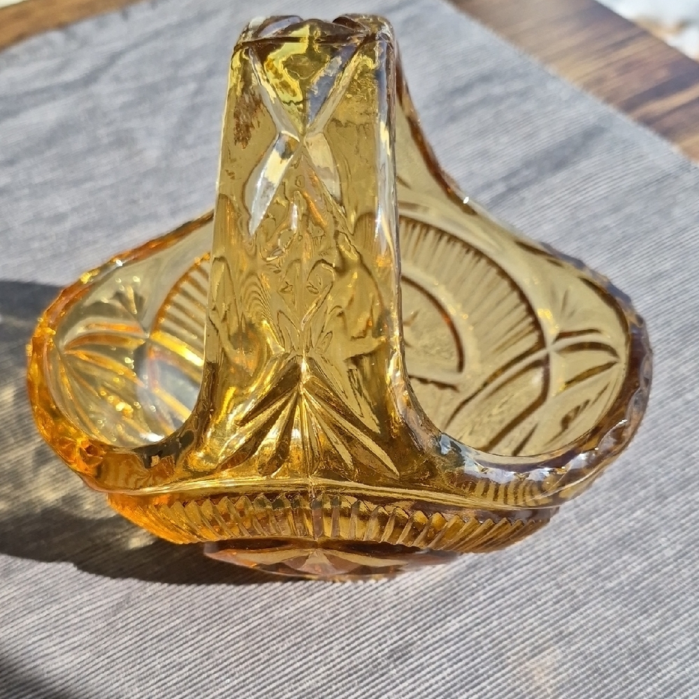 Pressed Glass Amber Basket Joseph Rindskopf 1930's